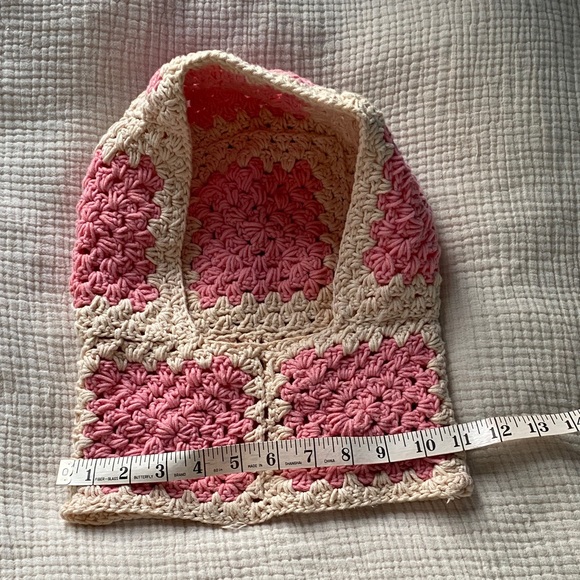 Pink and Cream Crochet Granny Square Balaclava Hat - Picture 5 of 8
